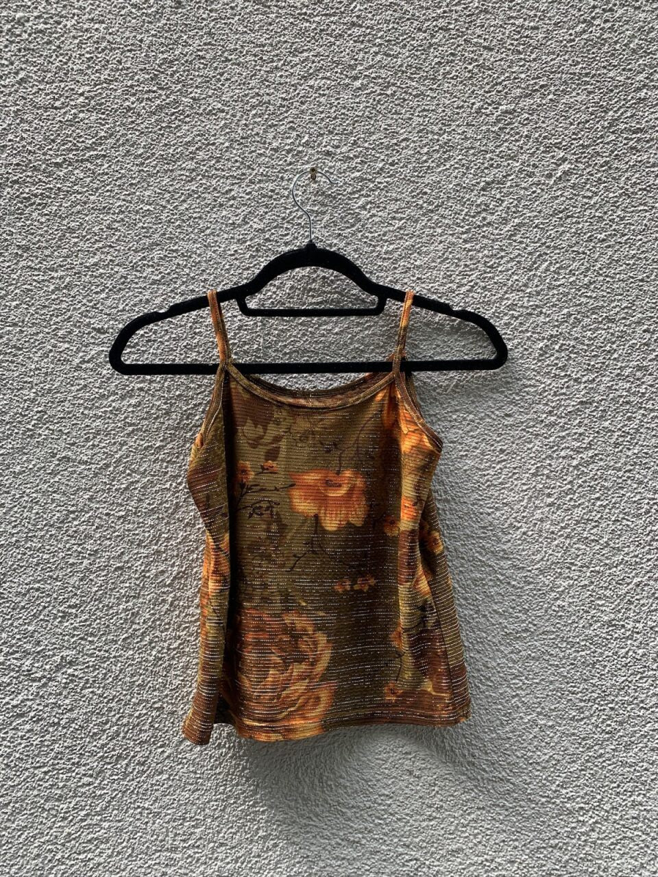 Unbekannt Spagettiträger-Top S Braun mit Blumenmuster