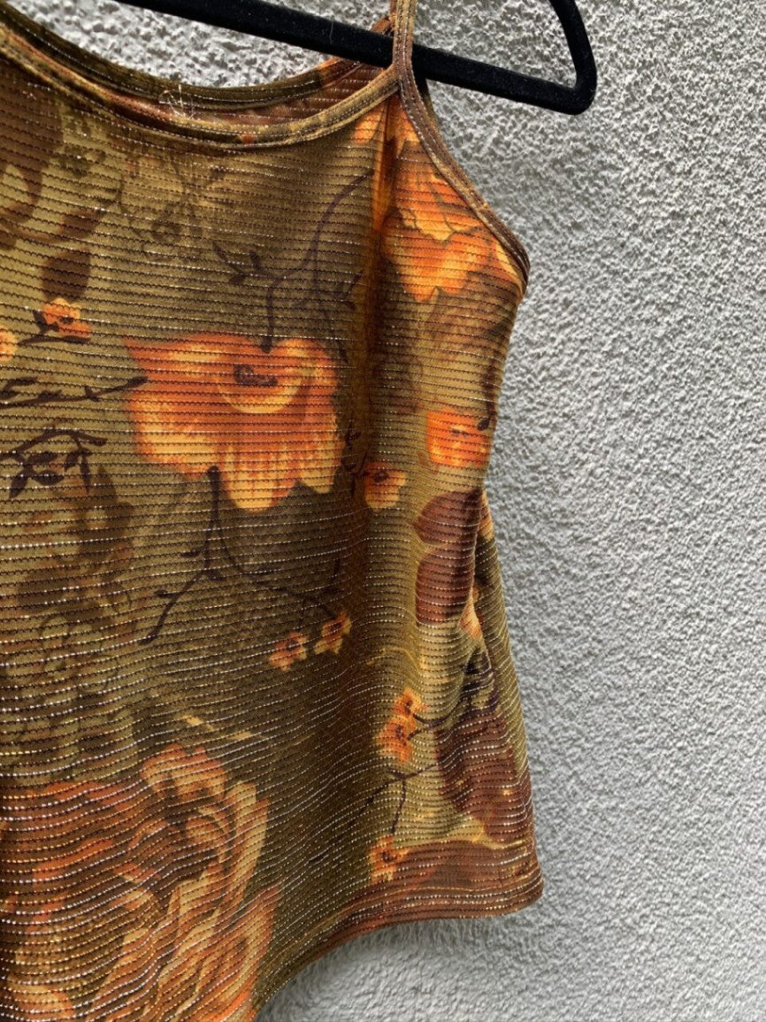 Unbekannt Spagettiträger-Top S Braun mit Blumenmuster