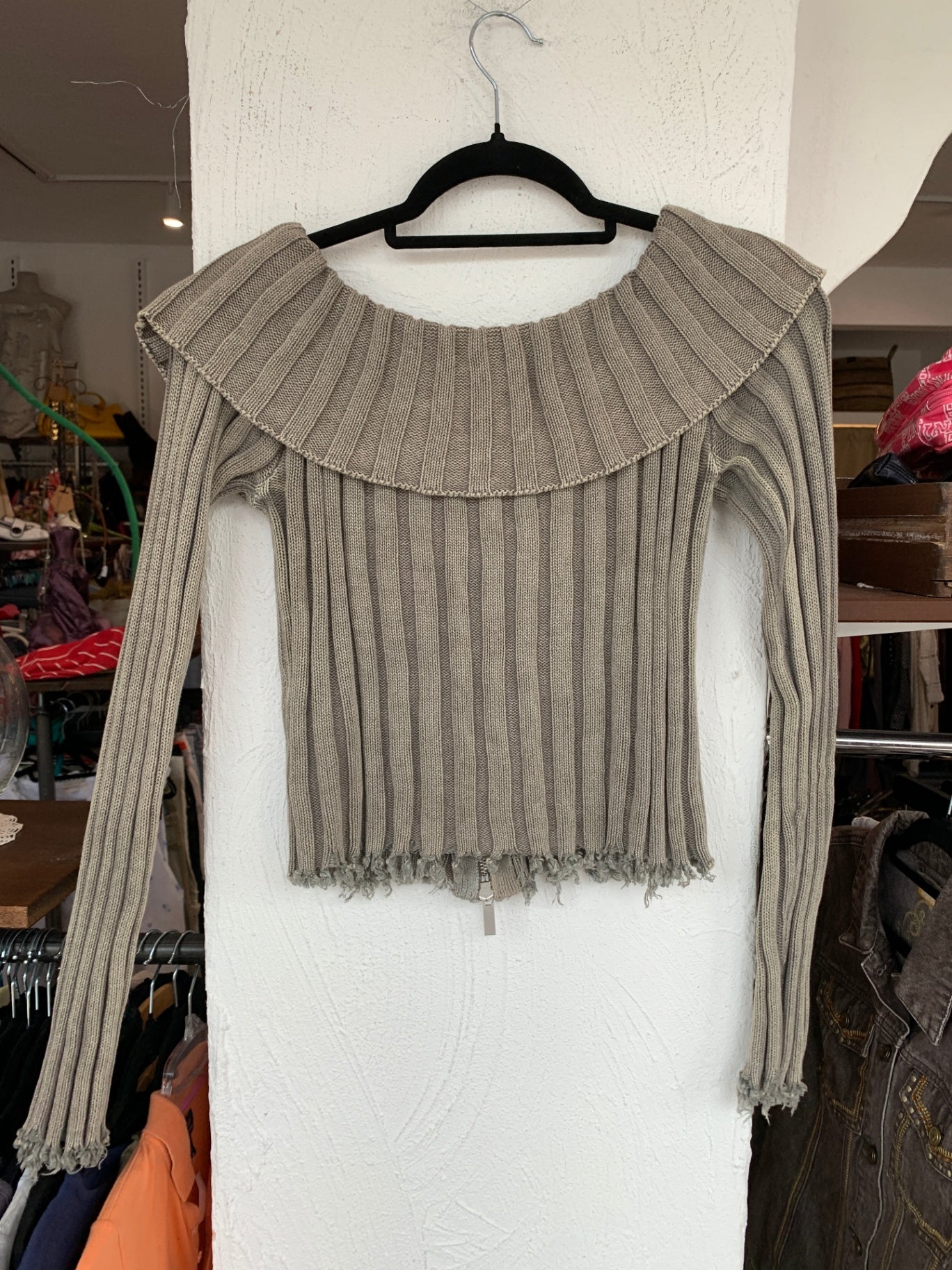 ZARA Strickjacke L Beige Grau