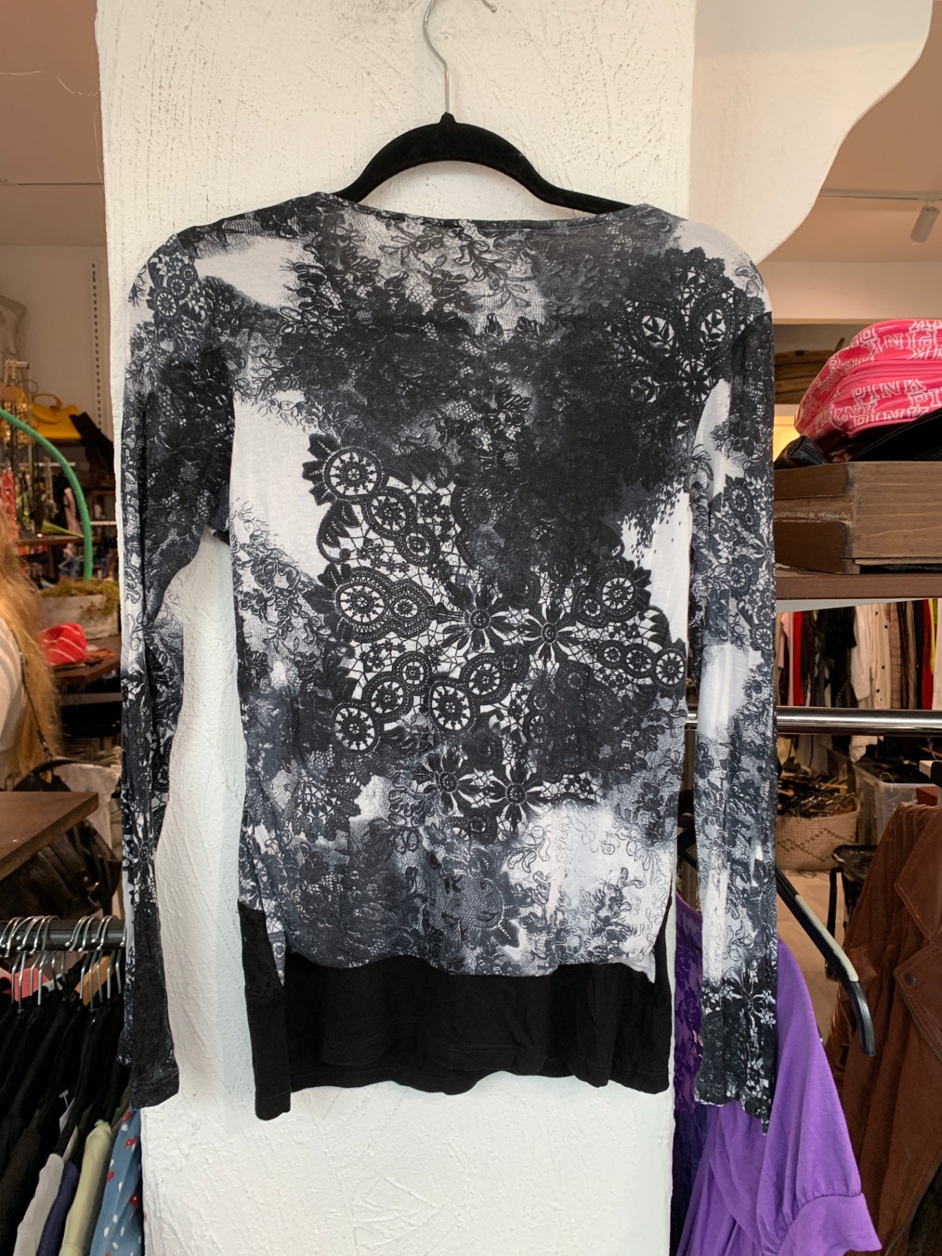 BiBA Bluse S Grau/Schwarz mit Pailetten