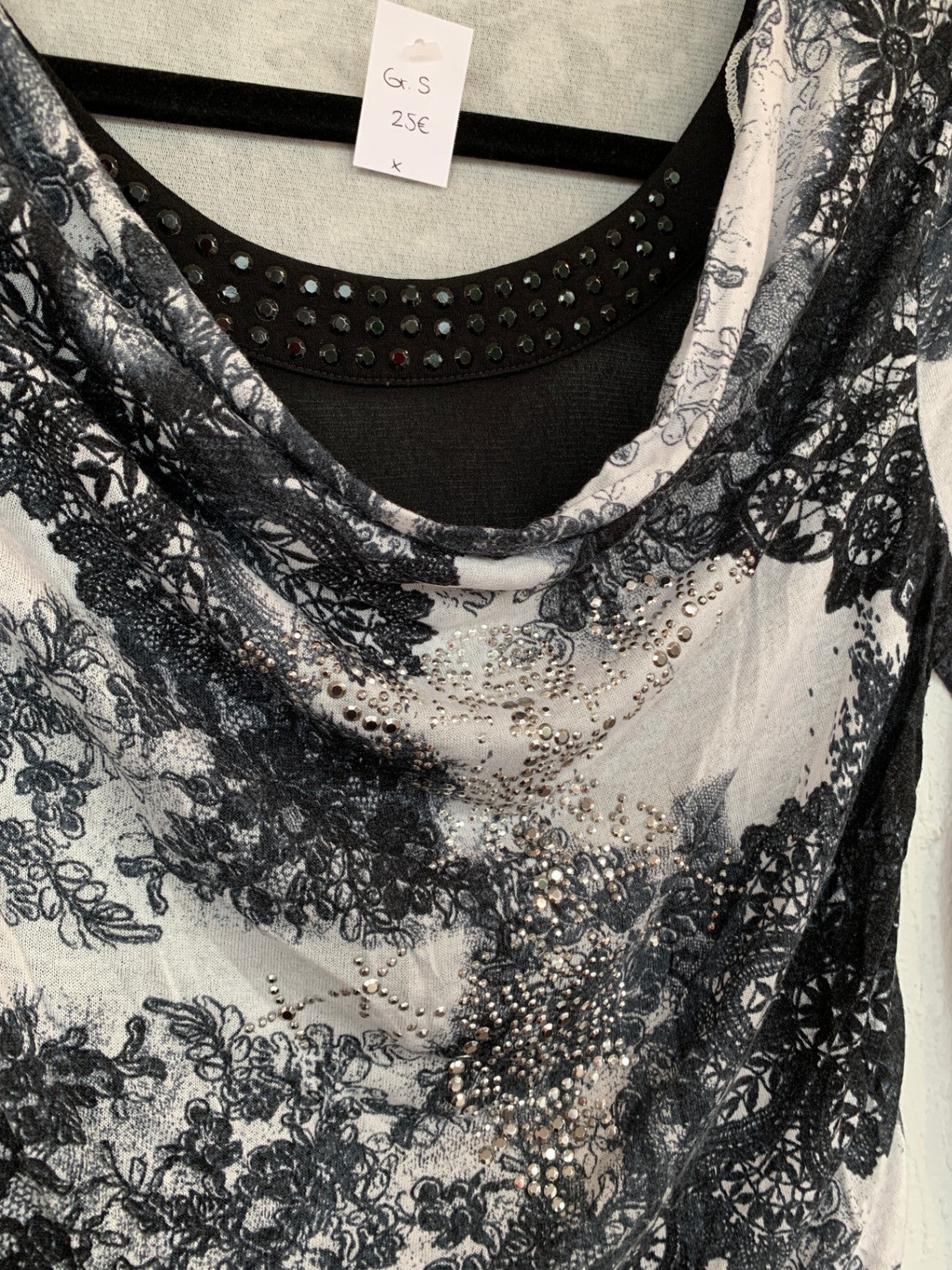 BiBA Bluse S Grau/Schwarz mit Pailetten