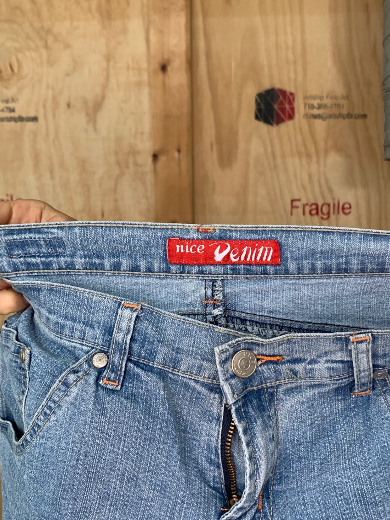 nice Denim Capri Jeanshose S Blau, mit Leo Hosenumschlag