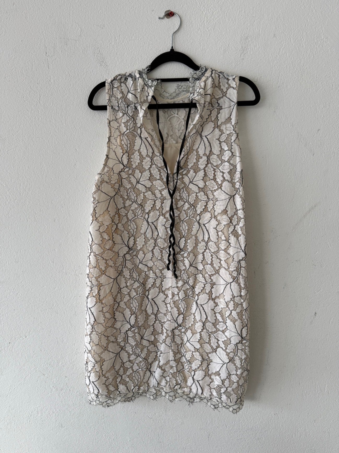 Ärmeloses Oberteil S Beige mit schwarzen Mustern