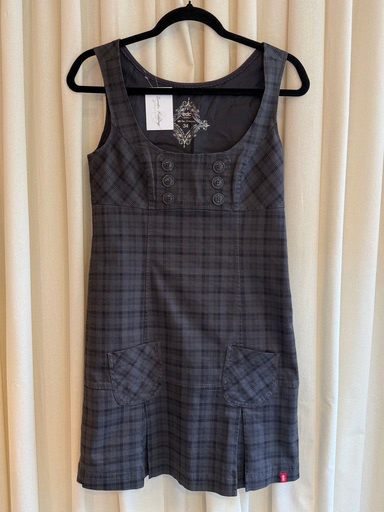 Kleid 34 Grau mit schwarzem Karo-Muster