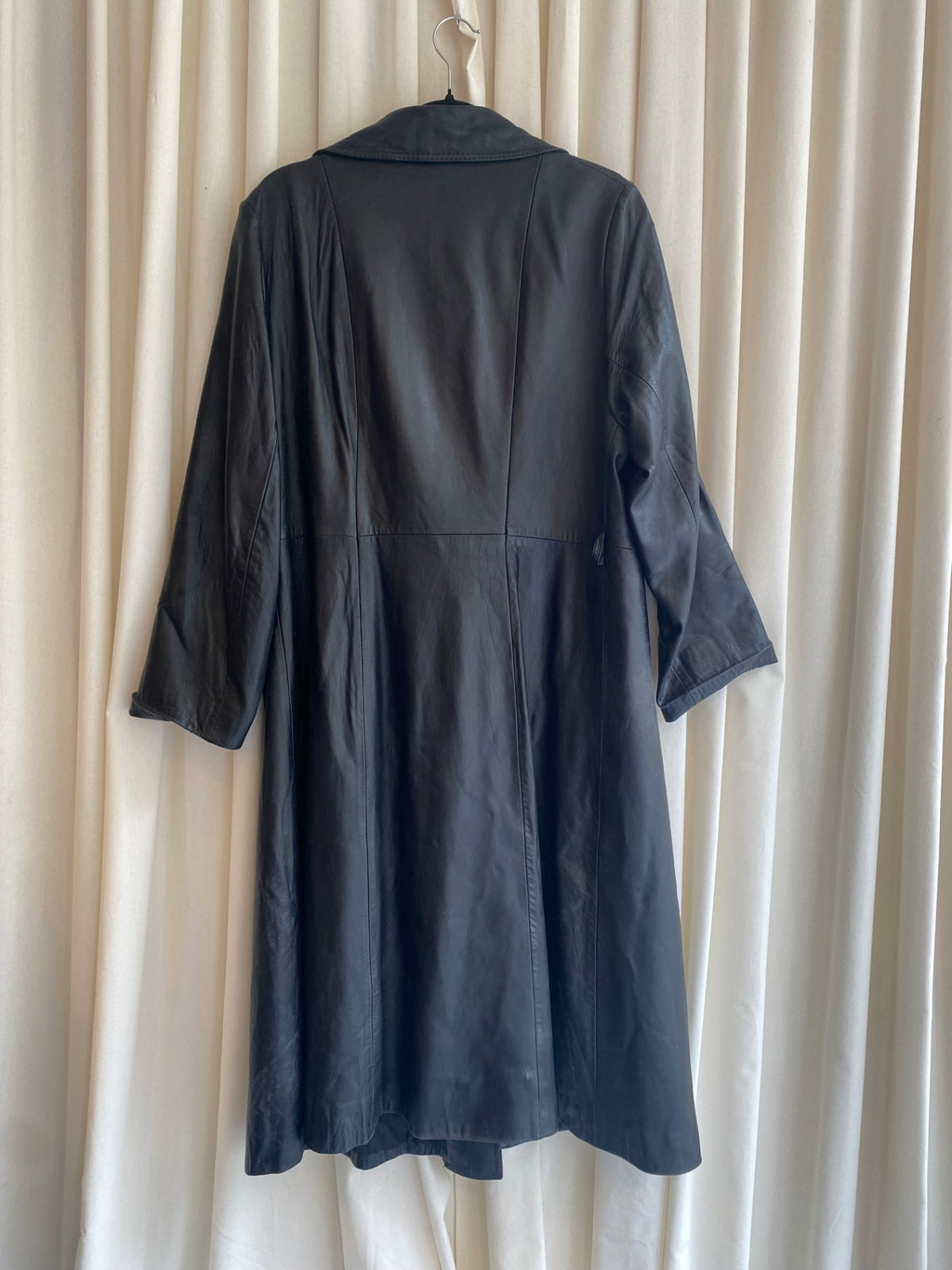 Leder Mantel L Schwarz