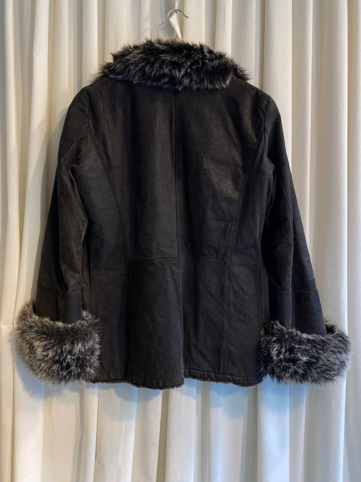 Wildleder-Fell Mantel L Dunkelbraun