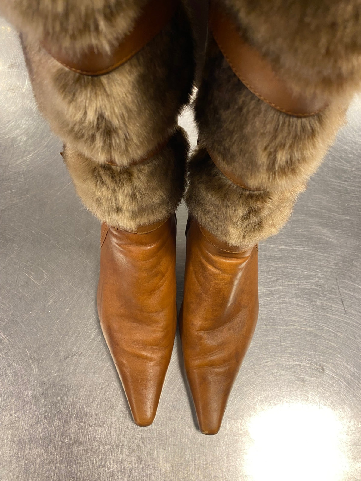 Fell-Leder Stiefel 39 Hellbraun