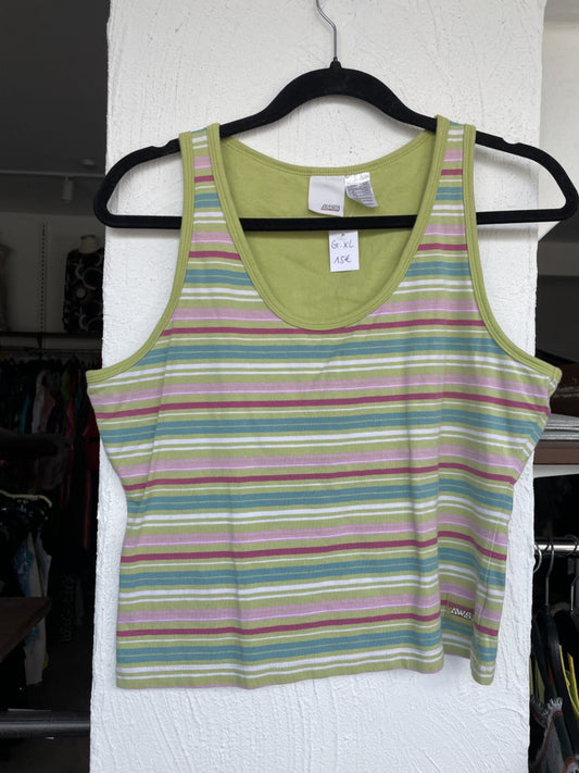 AWS Tanktop XL Grün mit gestreiften Mustern in Pink und Blau