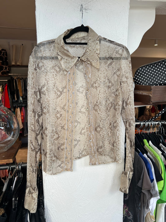 Bluse/Hemd S Beige mit Animal-Print