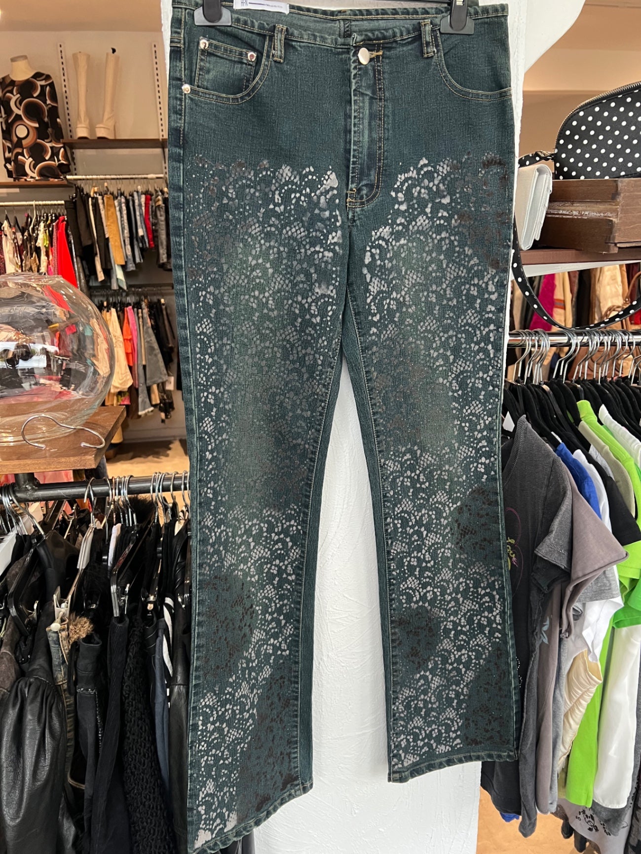 HFN Jeanshose S Dunkelblau mit Muster in Grau und Braun