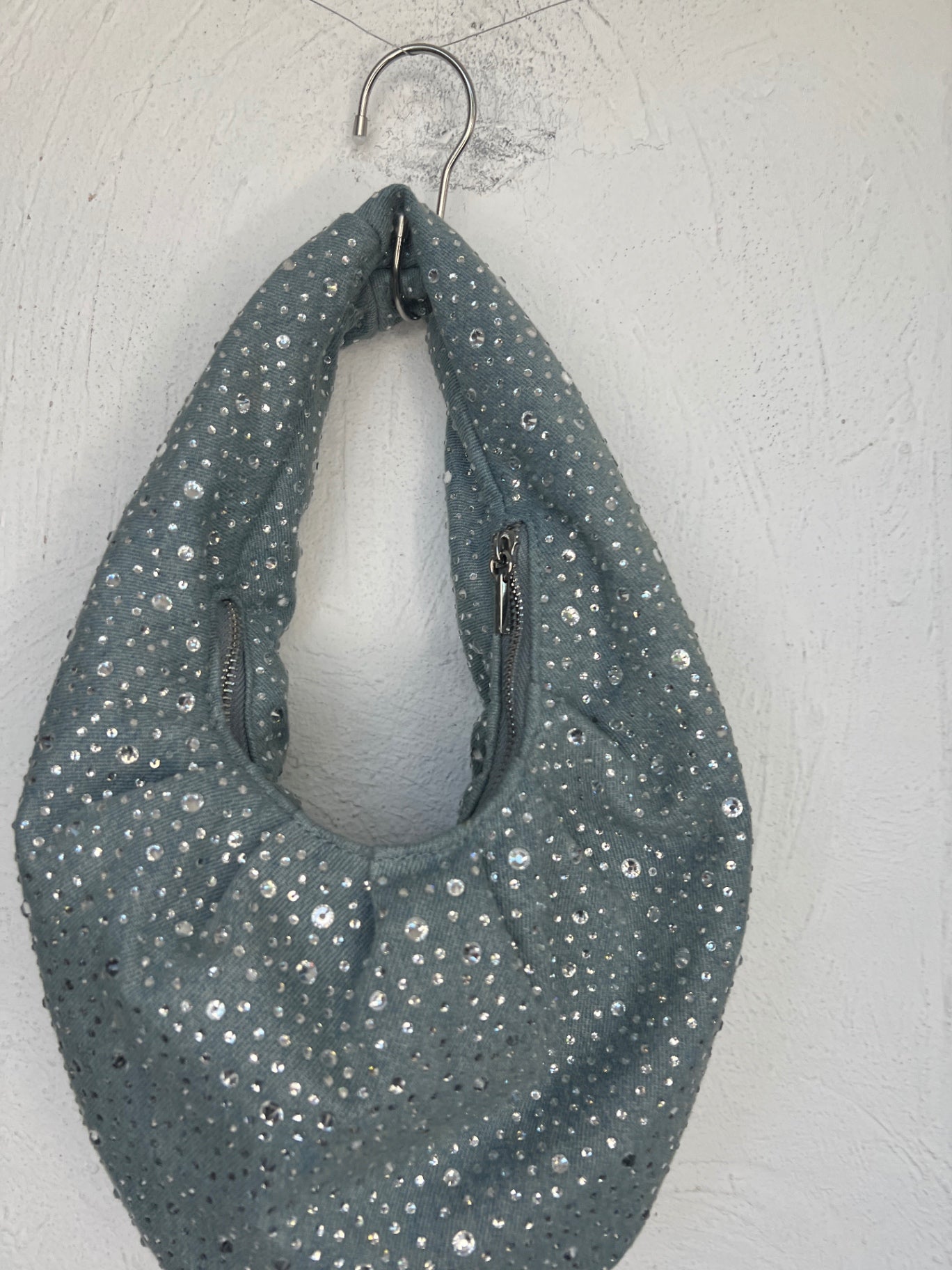 Unbekannt Tasche Denim mit silbernen Glitzersteinen
