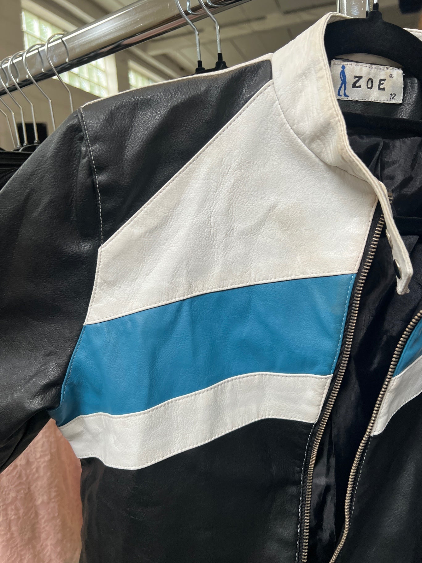 ZOE Lederjacke M Schwarz, Weiß, Blau