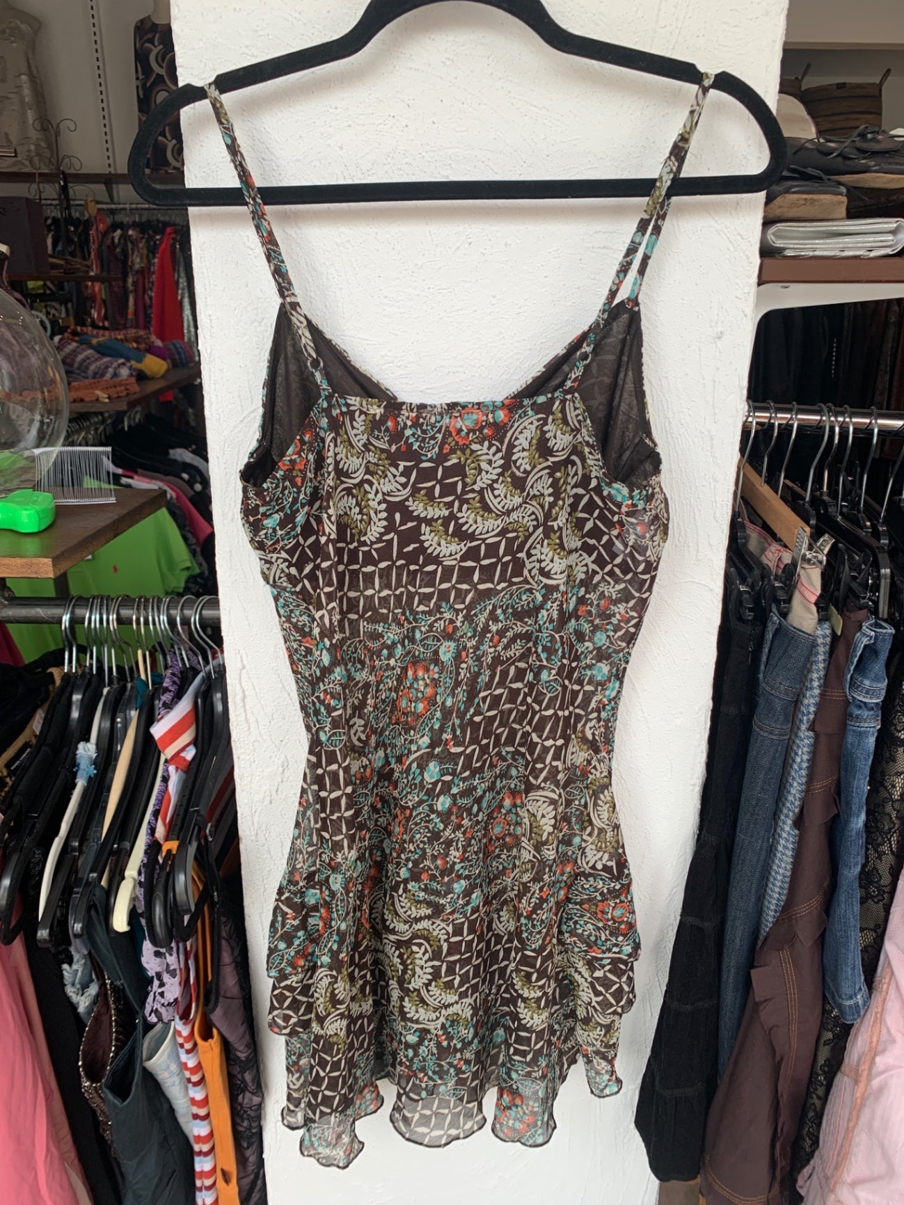 Kleid L Braun, Türkis, Orange, Weiß