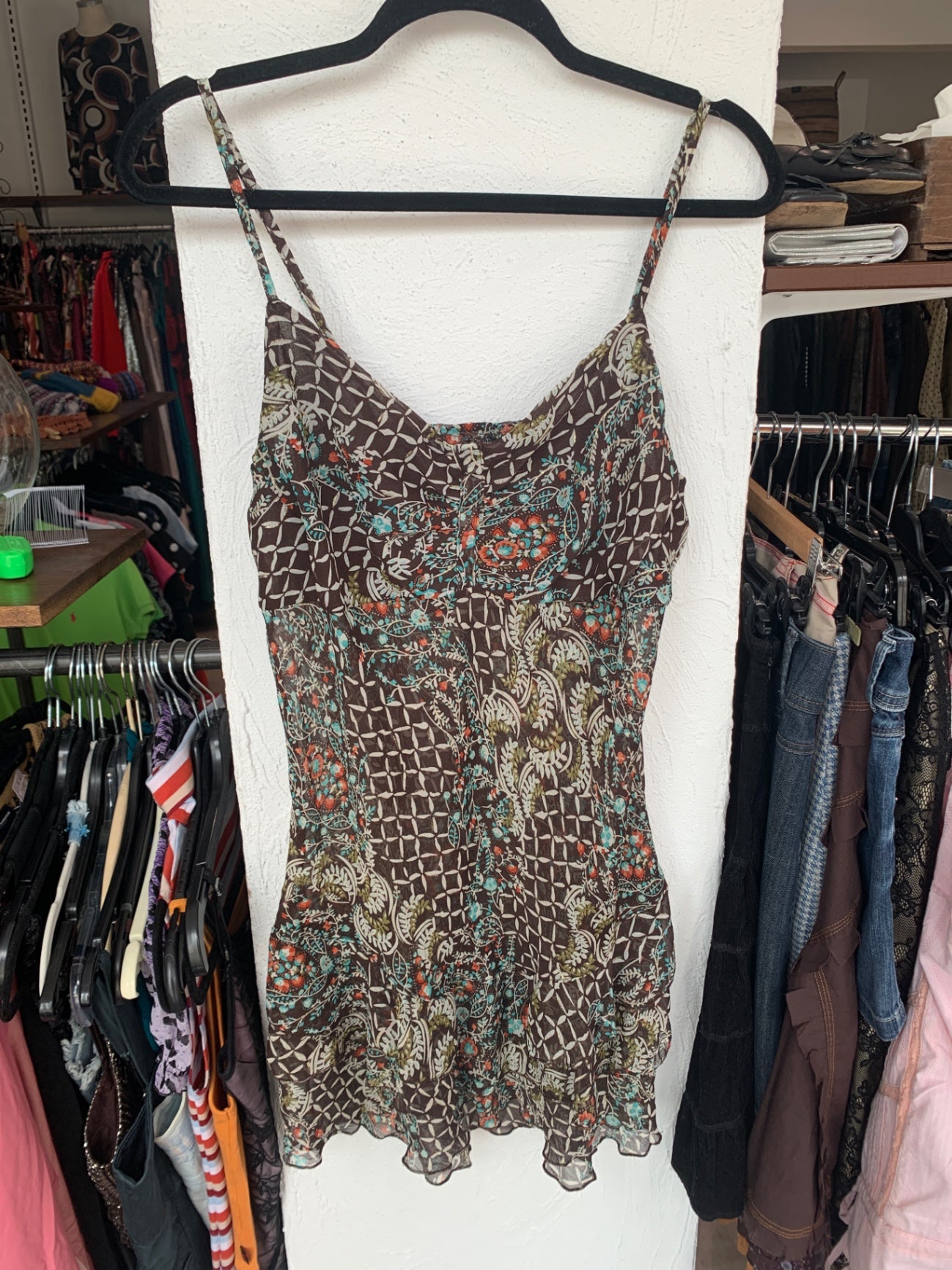 Kleid L Braun, Türkis, Orange, Weiß