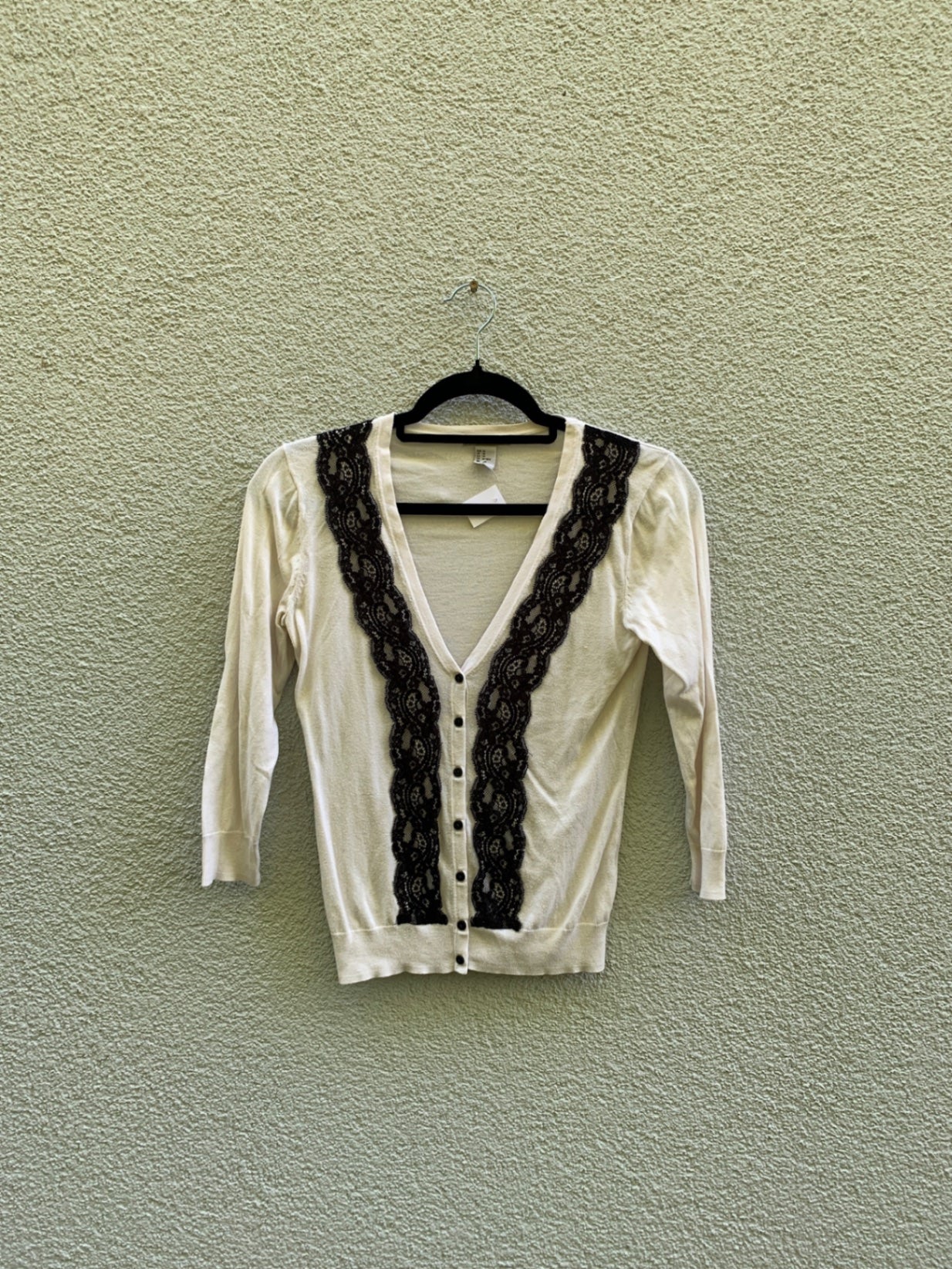 H&M Oberteil XS Beige mit schwarzer Spitze