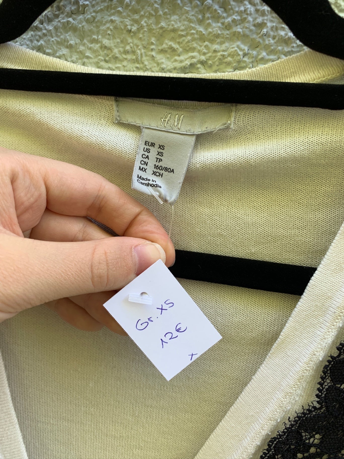 H&M Oberteil XS Beige mit schwarzer Spitze