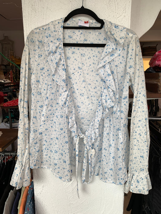 a Esprit Bluse XS Weiß mit blauen Blumenmuster