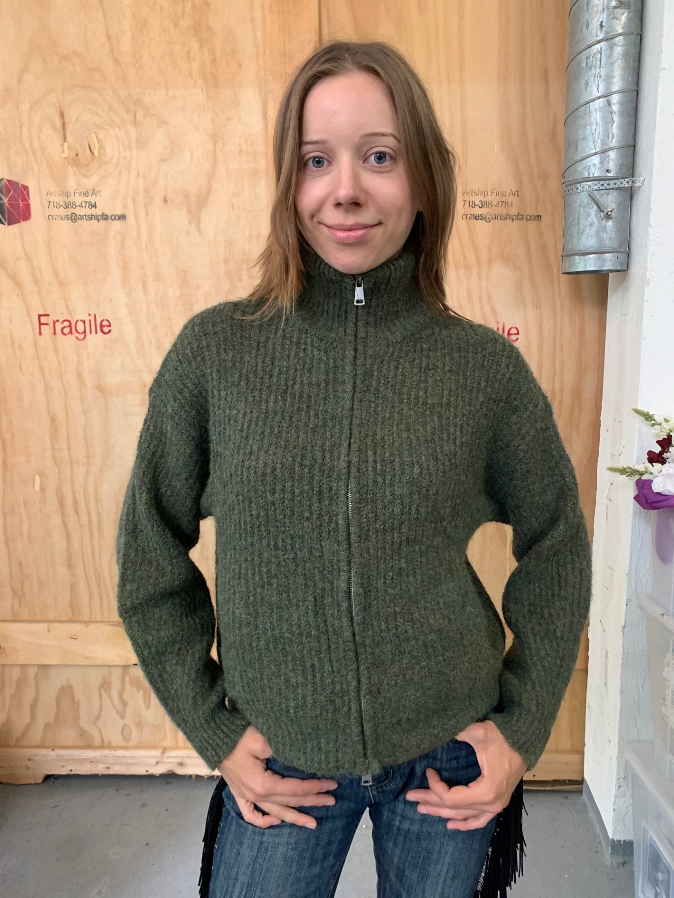 Urban Outfitters Strickjacke S Dunkelgrün
