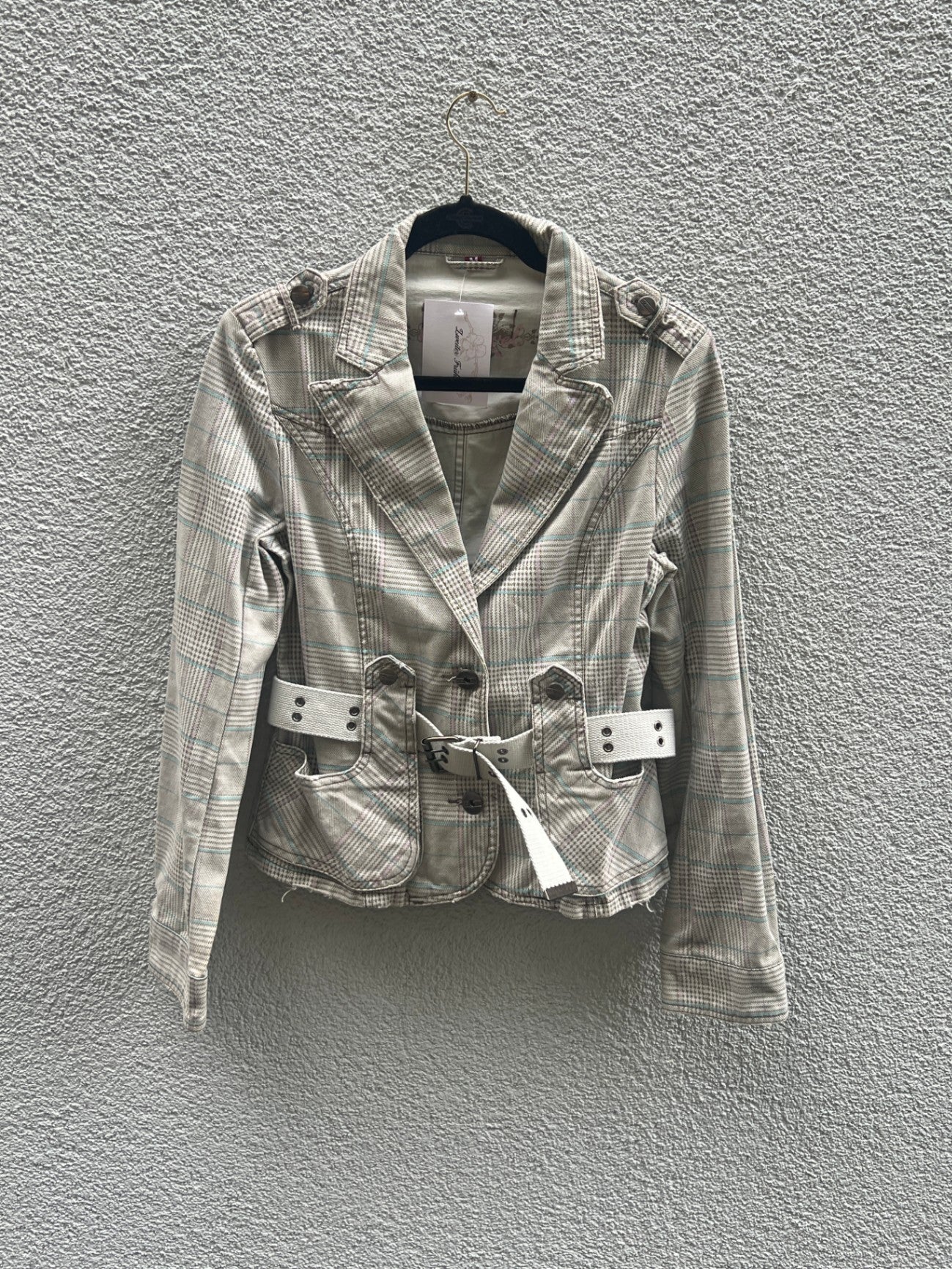 Sublevel Jacke M Beige mit kariertem Muster