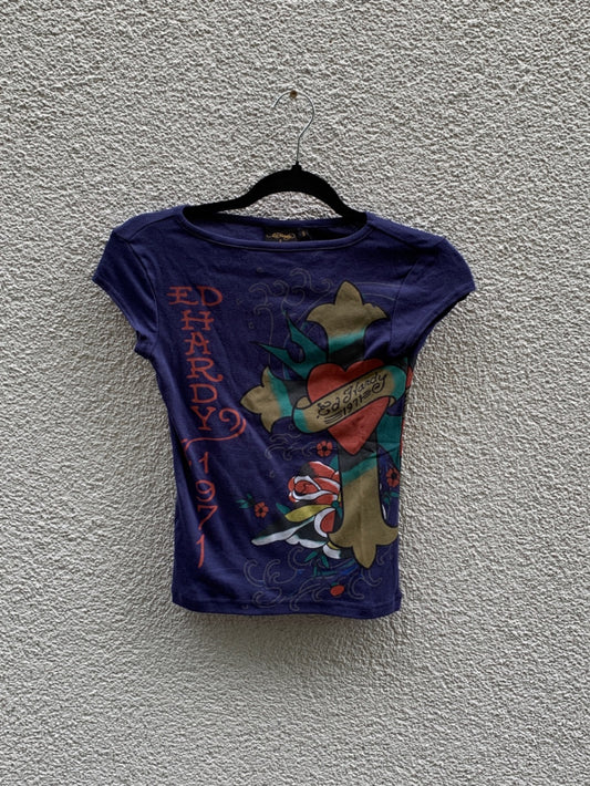 Ed Hardy Shirt S Blau, Braun