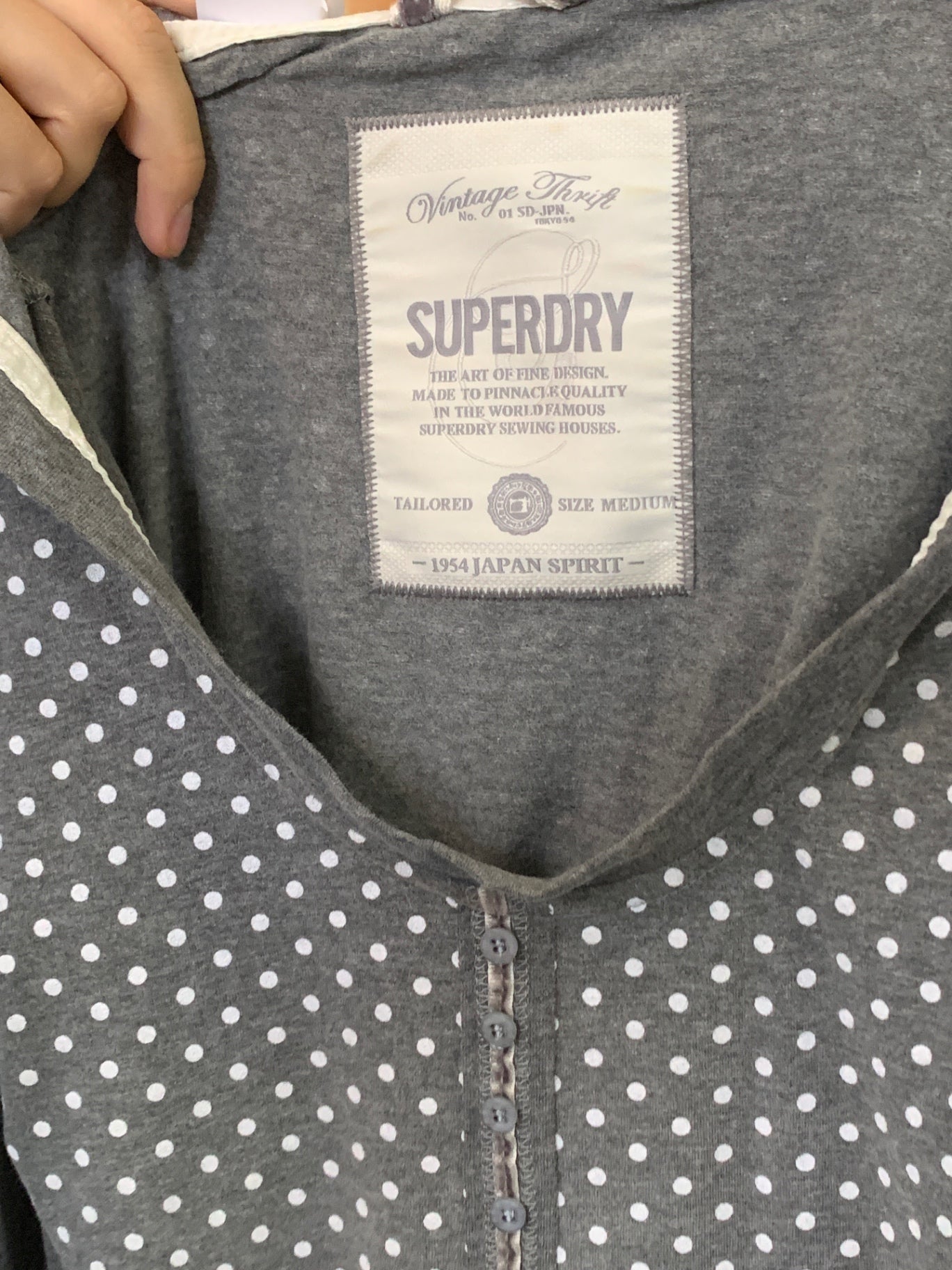 Superdry Langärmeliges Kleid mit Kapuze M Grau mit weißen Punkten