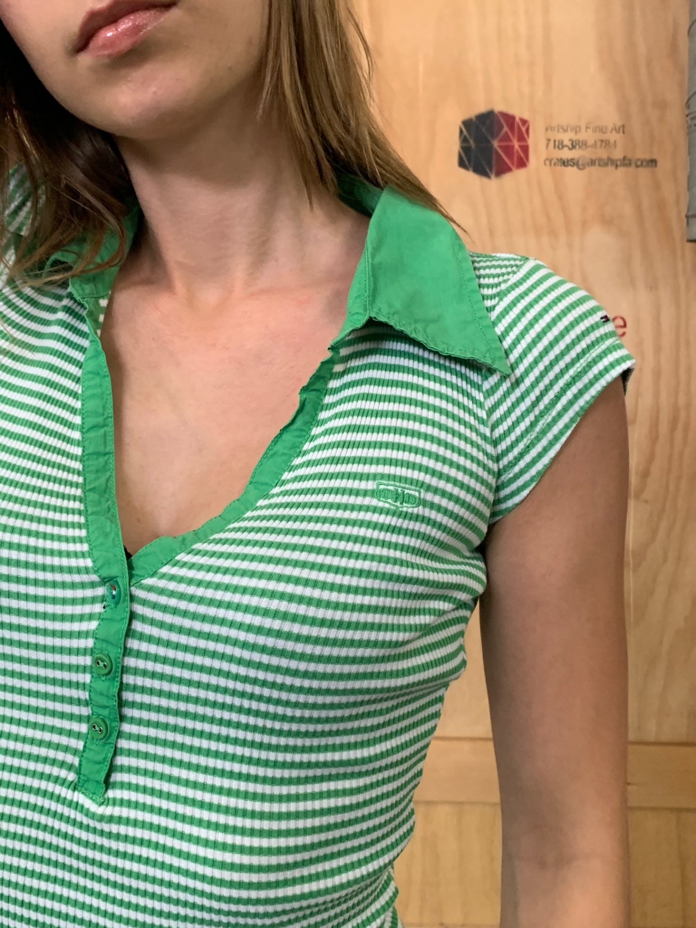 Hilfiger Deine T-Shirt M Grün, Weiß gestreift