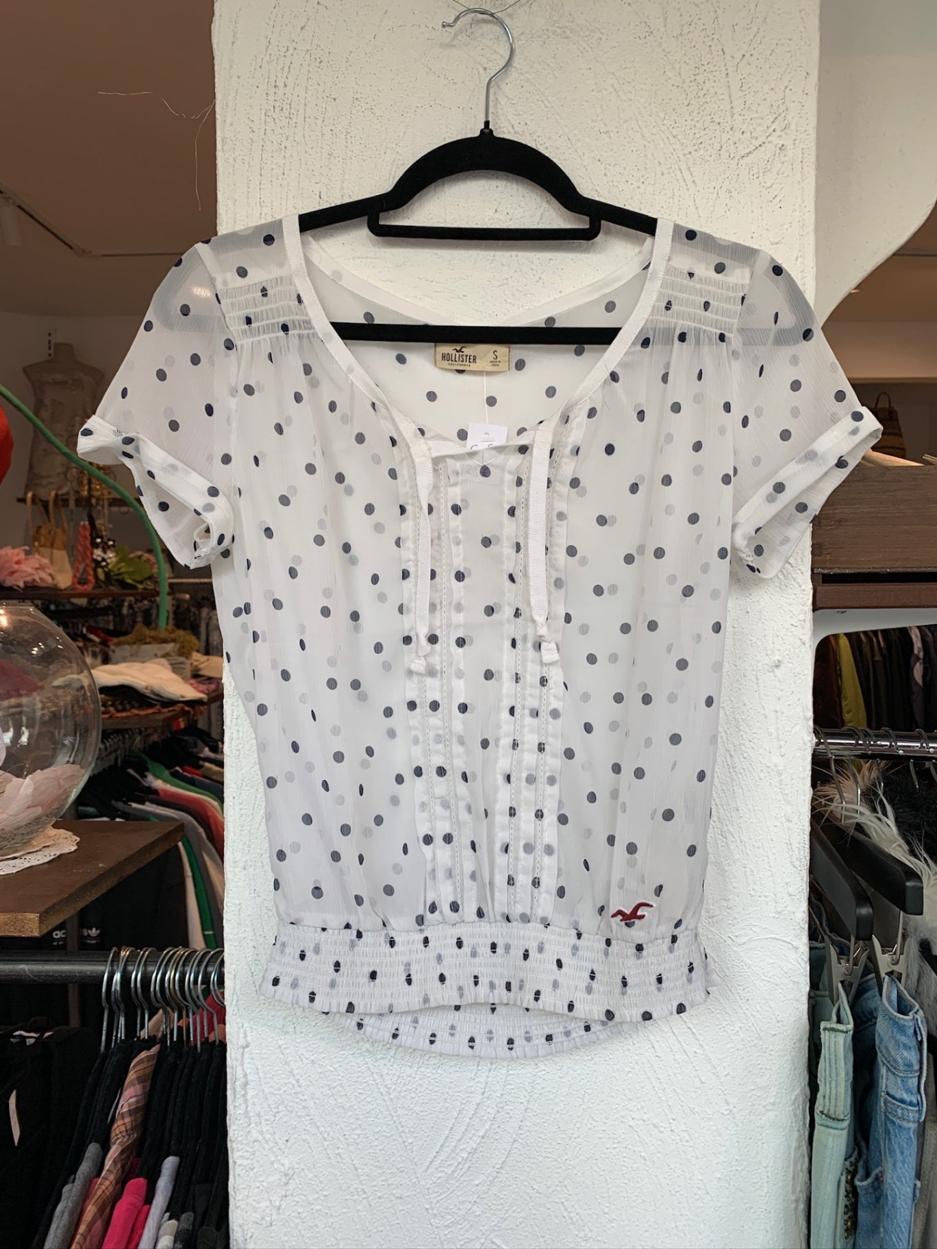 Hollister Bluse S Weiß mit dunkelblauen Punkten