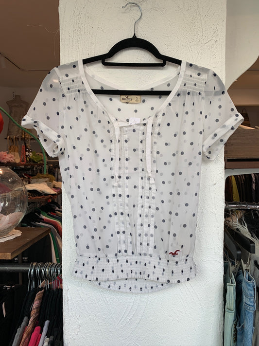 Hollister Bluse S Weiß mit dunkelblauen Punkten