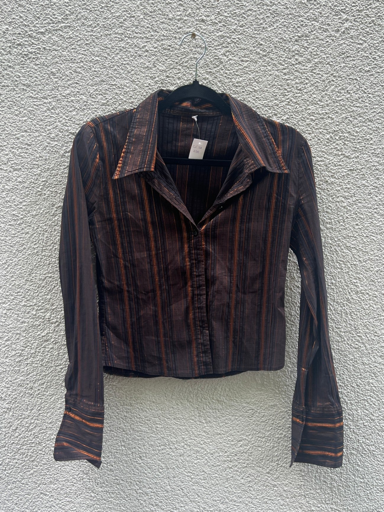 Bluse 38 Schwarz mit Orange Streifen