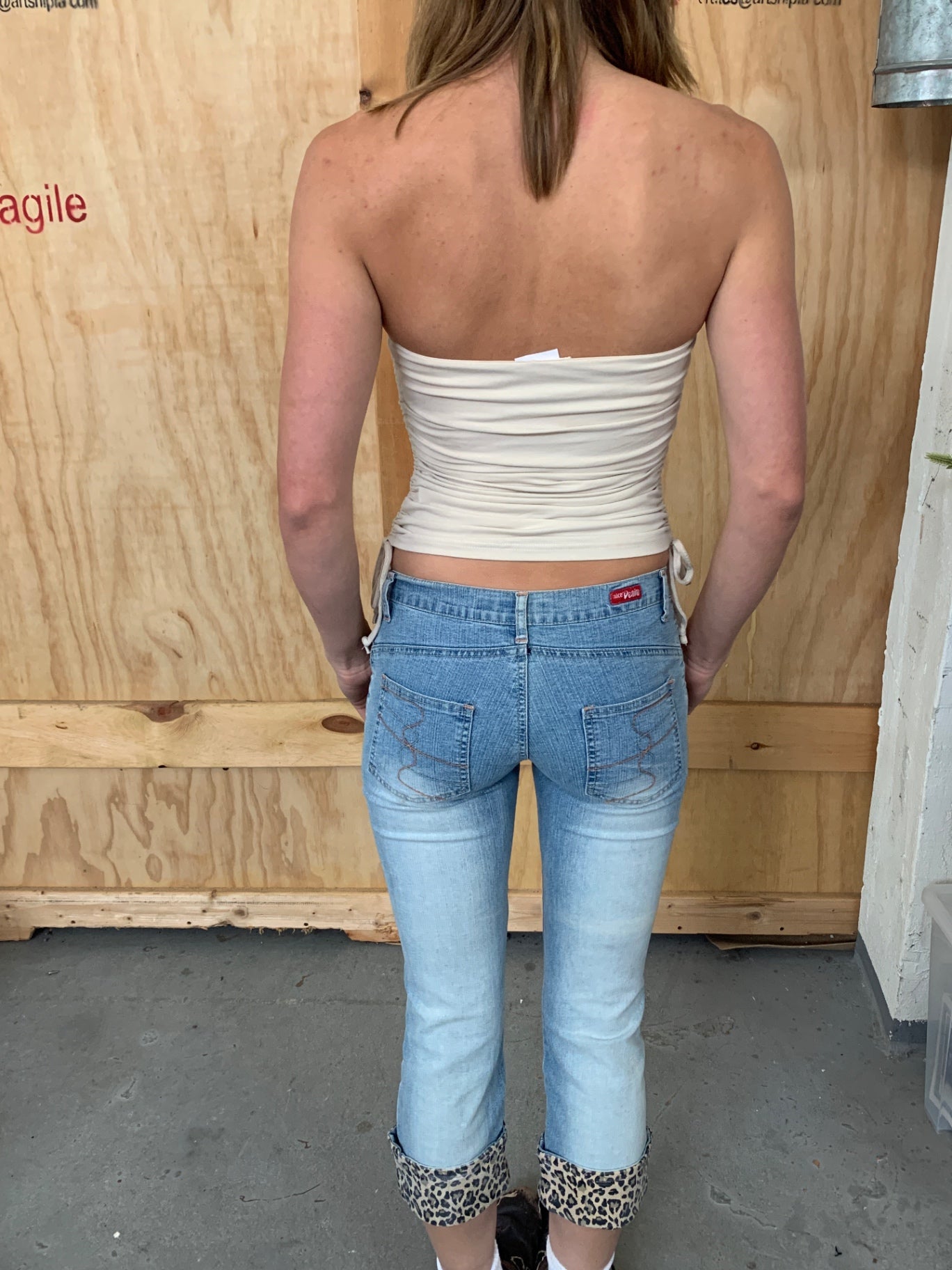 nice Denim Capri Jeanshose S Blau, mit Leo Hosenumschlag