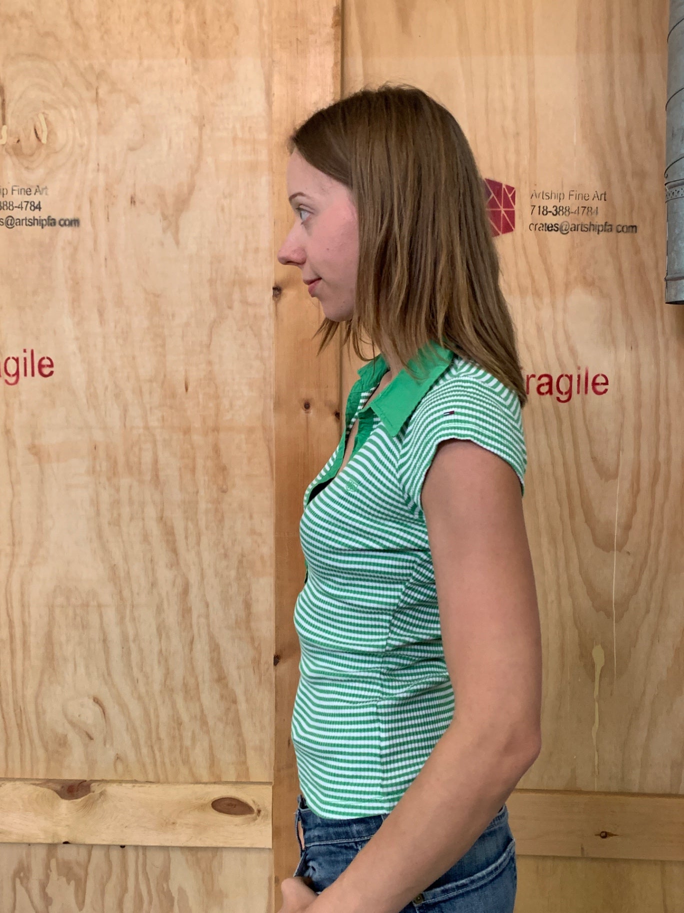 Hilfiger Deine T-Shirt M Grün, Weiß gestreift