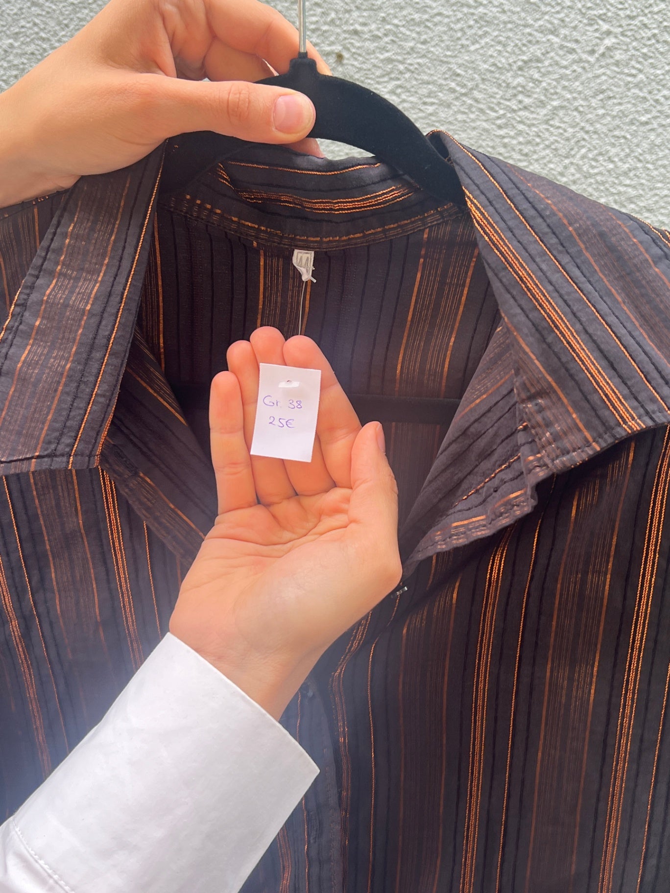 Bluse 38 Schwarz mit Orange Streifen