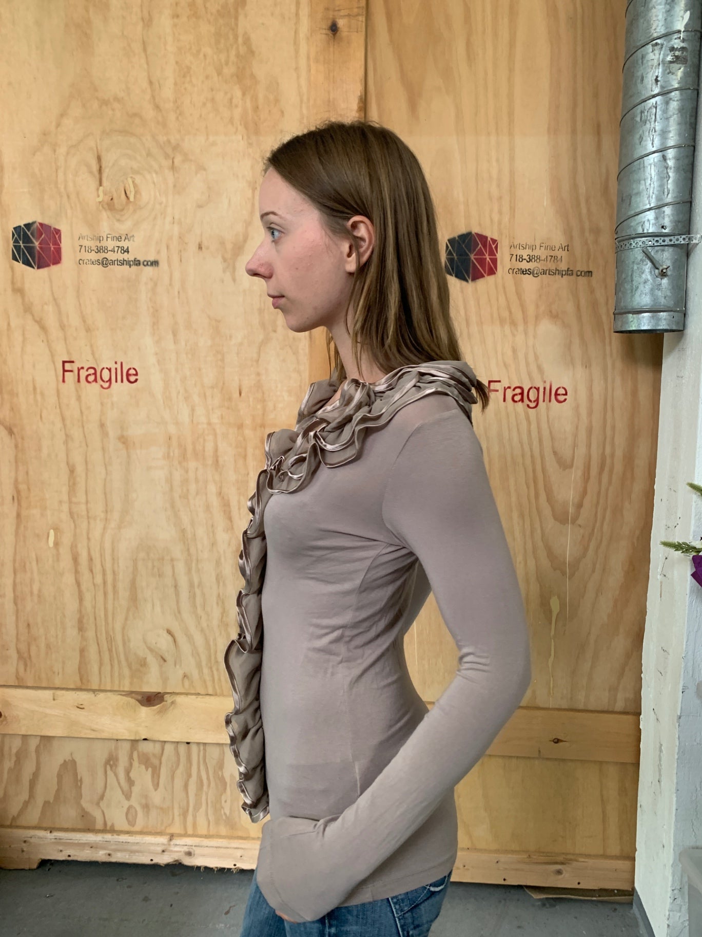 BERGE Oberteil S Beige mit Rüschen