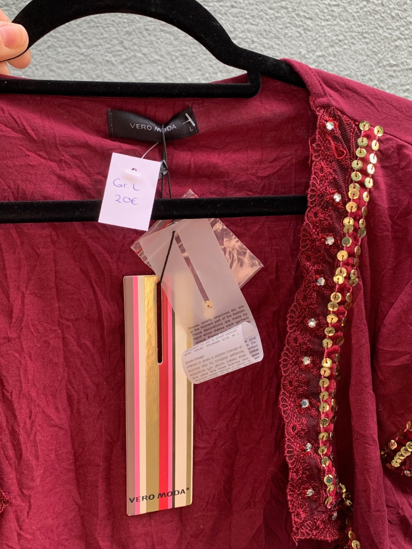 Vero Moda Bolero mit Pailletten L Burgunderrot, Gold