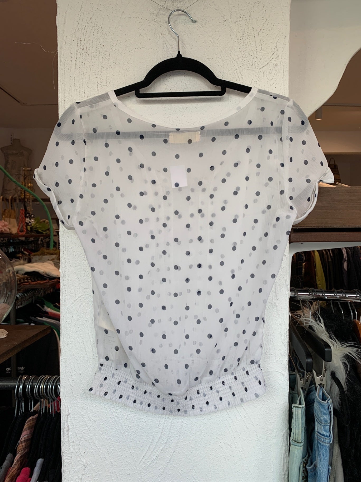 Hollister Bluse S Weiß mit dunkelblauen Punkten