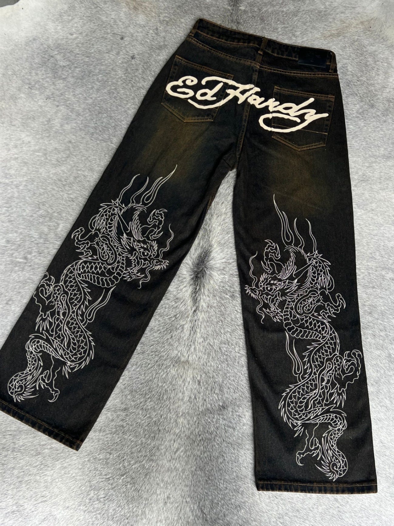 Ed Hardy Jeans XS Schwarz mit weißen Druck