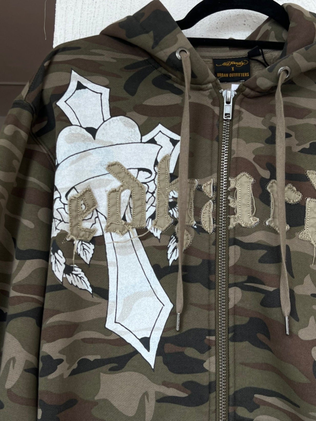 Ed Hardy Hoodie S Grün, Braun, Schwarz, Weiß