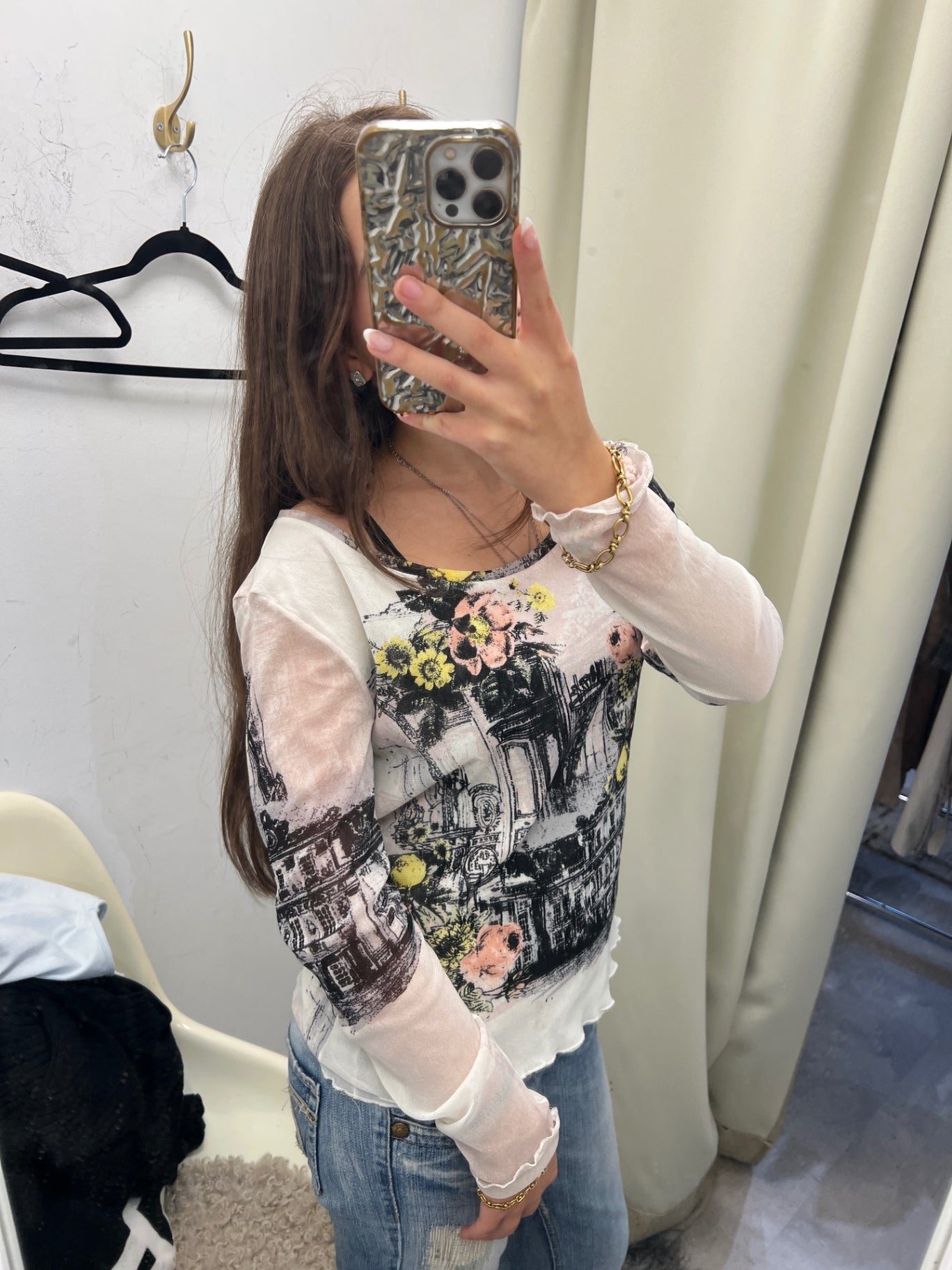 comma Oberteil 42 Mehrfarbig mit Schwarz, Pink, Gelb und Weiß