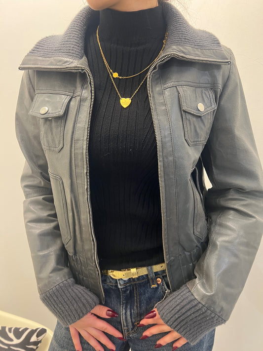 Lederjacke S Grau