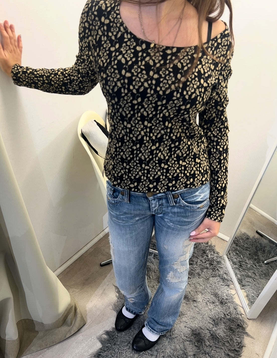 Oberteil 38 Schwarz mit beigen Mustern