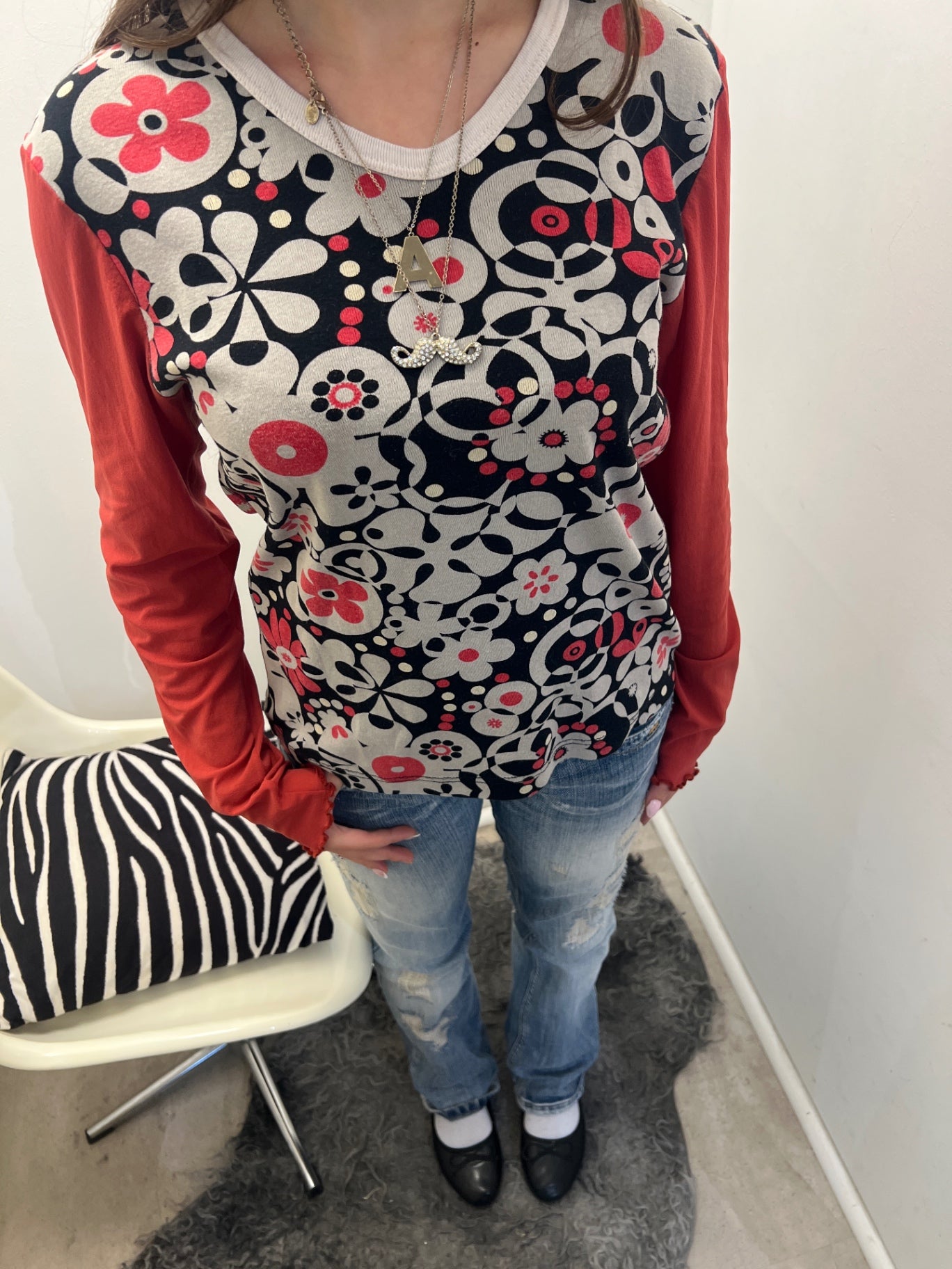 Langarmshirt M Mehrfarbig (Schwarz, Grau, Rot, Weiß)