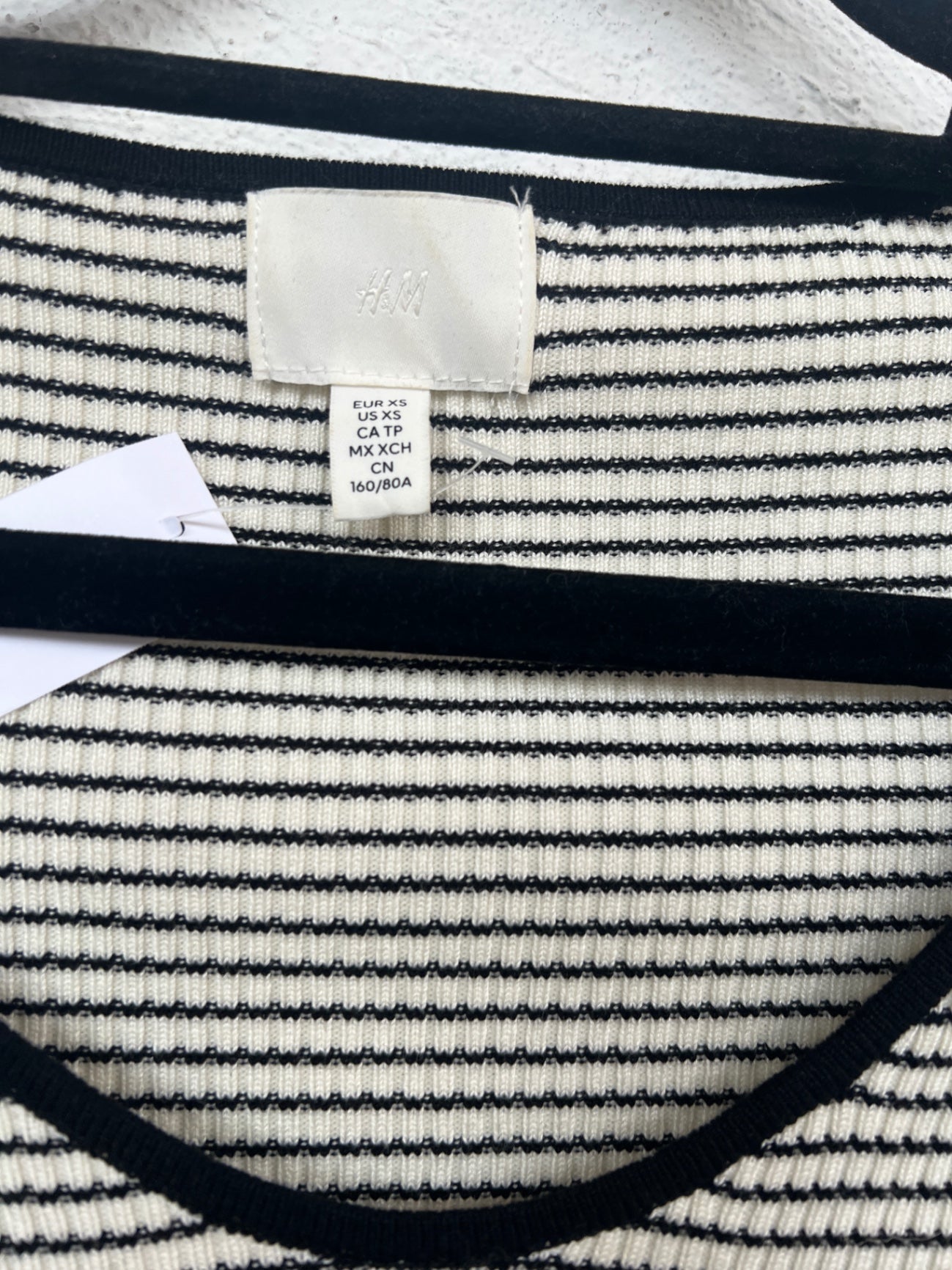 Langarmshirt XS Weiß mit schwarze Streifen