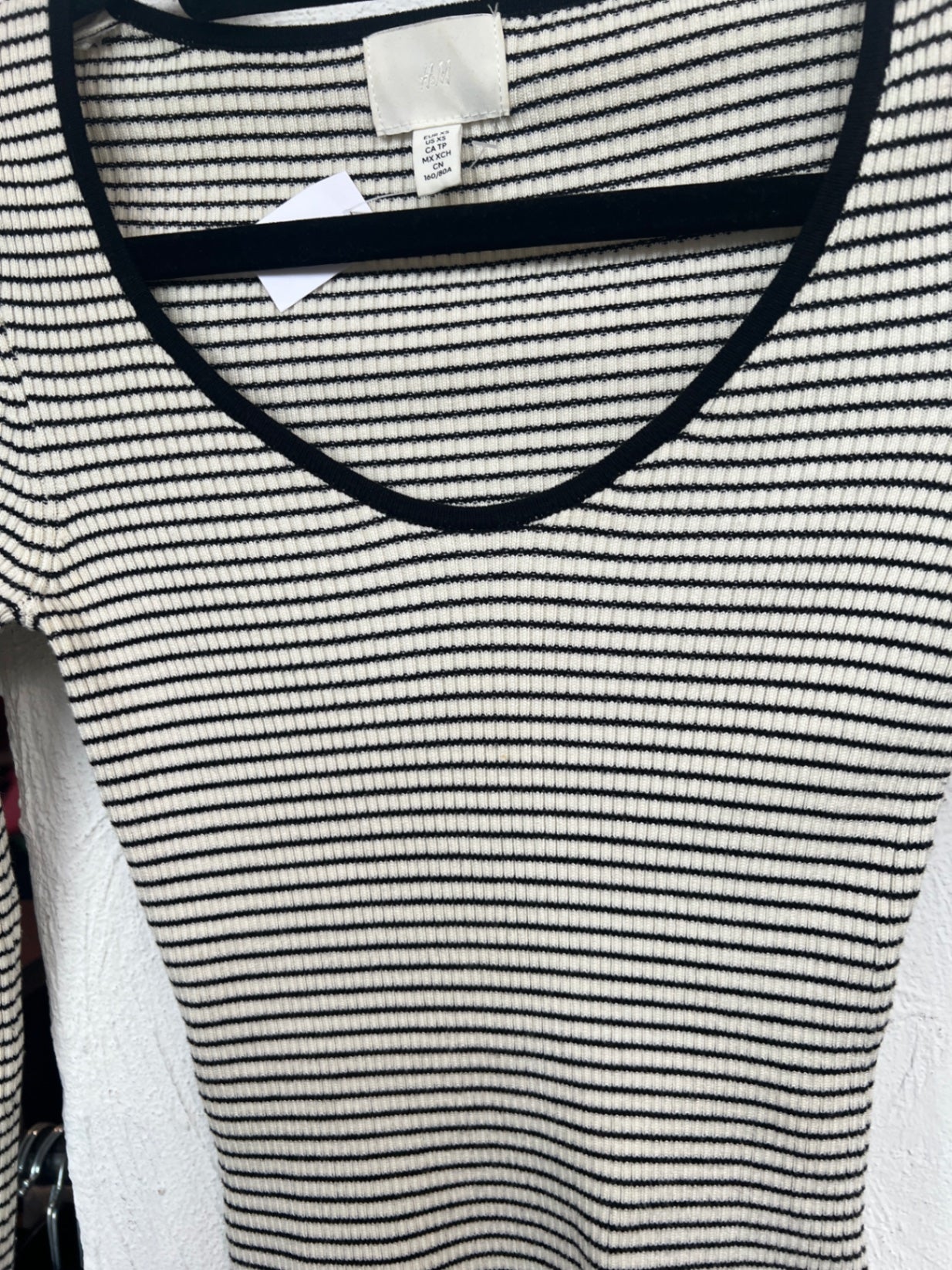 Langarmshirt XS Weiß mit schwarze Streifen