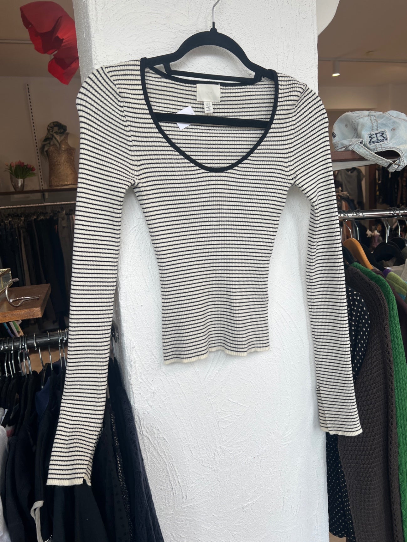 Langarmshirt XS Weiß mit schwarze Streifen