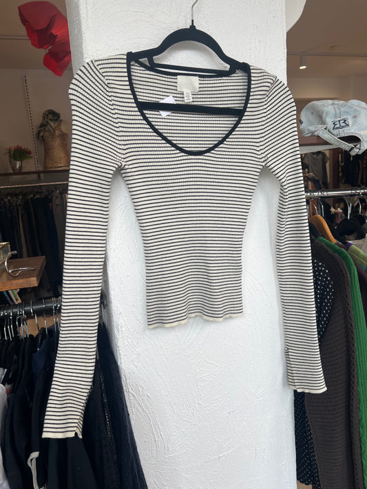 Langarmshirt XS Weiß mit schwarze Streifen