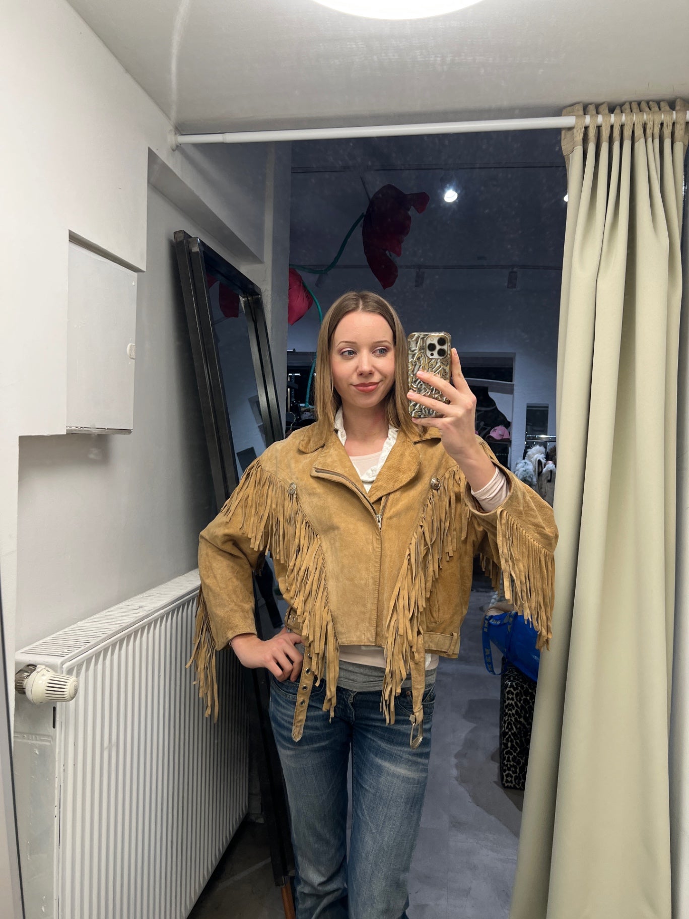 Jacke mit Fransen 44 Hellbraun