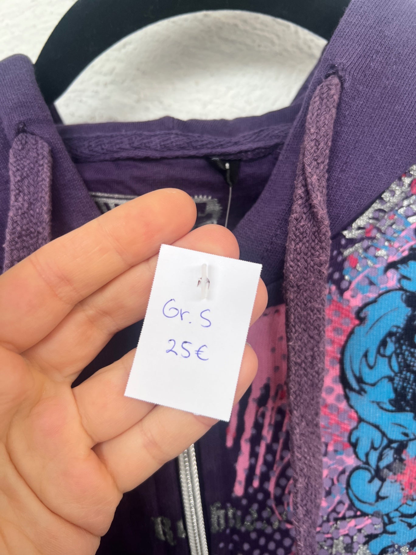 Strickjacke S Lila mit blau und rosa