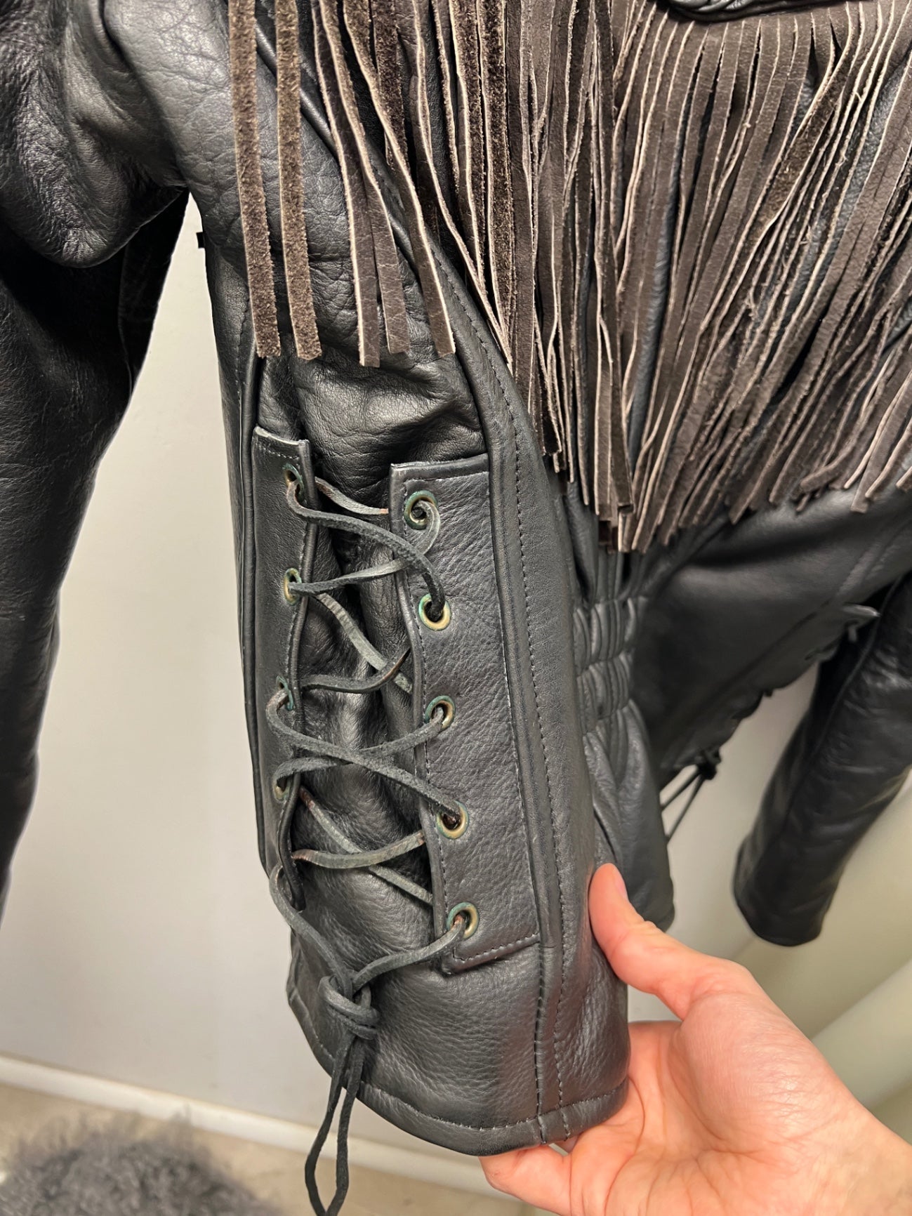 Roadwear 59 Lederjacke mit Fransen S Braun Schwarz