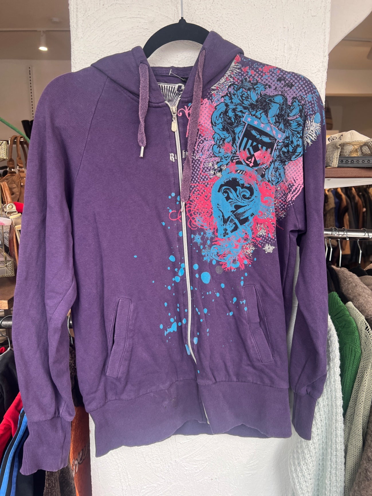 Strickjacke S Lila mit blau und rosa