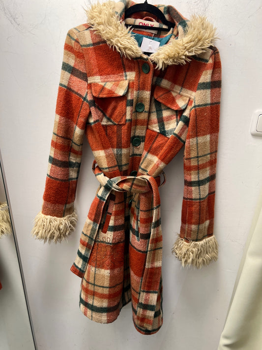 ONLY Mantel M Orange Braun Kariert